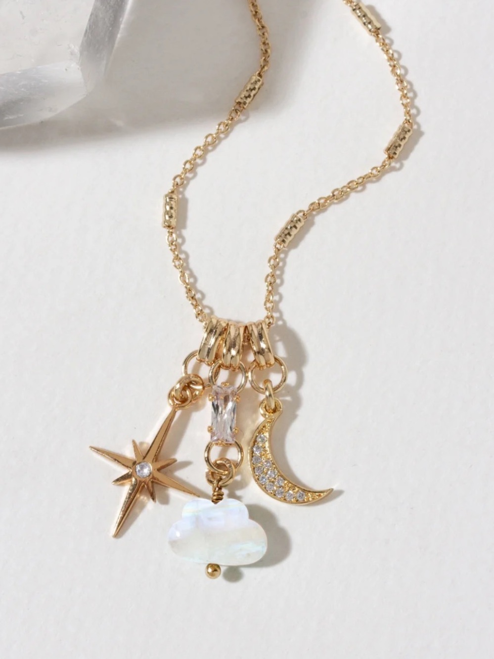 Luna Norte Cloud Nine Charm Necklace Moonstone 14K gold plated